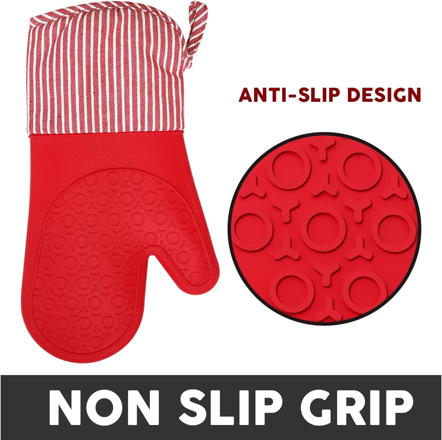 MIJOTEX Heat Resistant Silicone Oven Mitts, Set of 2 Extra Long Quilted Liner, 13 inch (RED)