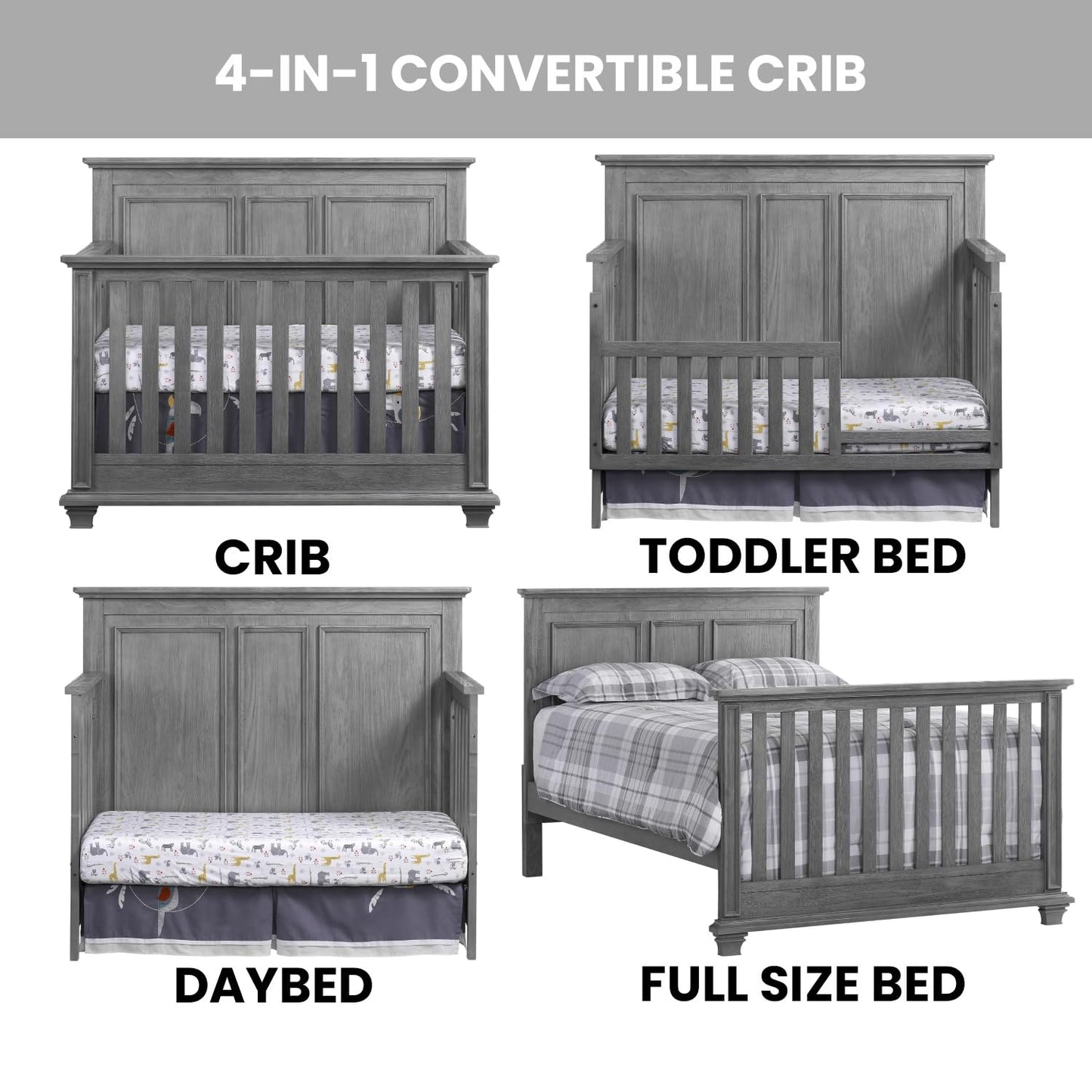 Oxford Baby Kenilworth 4-in-1 Convertible Baby Crib, Graphite Gray, GreenGuard Gold Certified