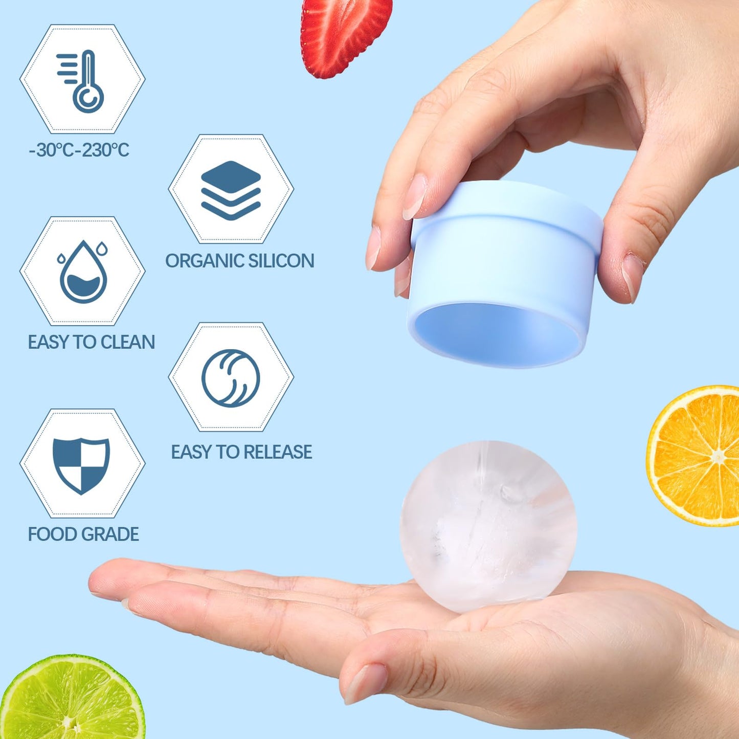 SiliFine 12 Pcs Silicone Sphere Ice Ball Mold Maker, Stackable Easy Release Circle Round Ice Cube Mold with Lids for Whiskey, Cocktails, Bourbon, and Drinks(Blue, Pink, White)