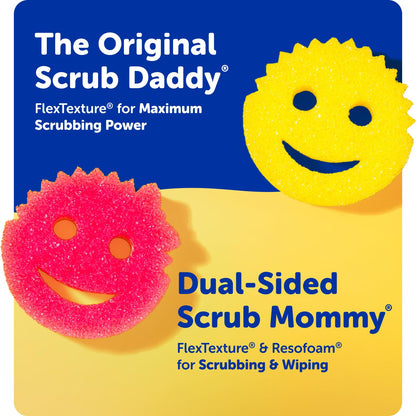 Scrub Mommy Kitchen Sponges (6) + Daddy Caddy Sponge Holder - Scratch-Free Cleaning Sponges for Dishes & Dish Scrub for Multipurpose Cleaning - BPA Free Polymer Foam - Stain & Odor Resistant (7 Count)