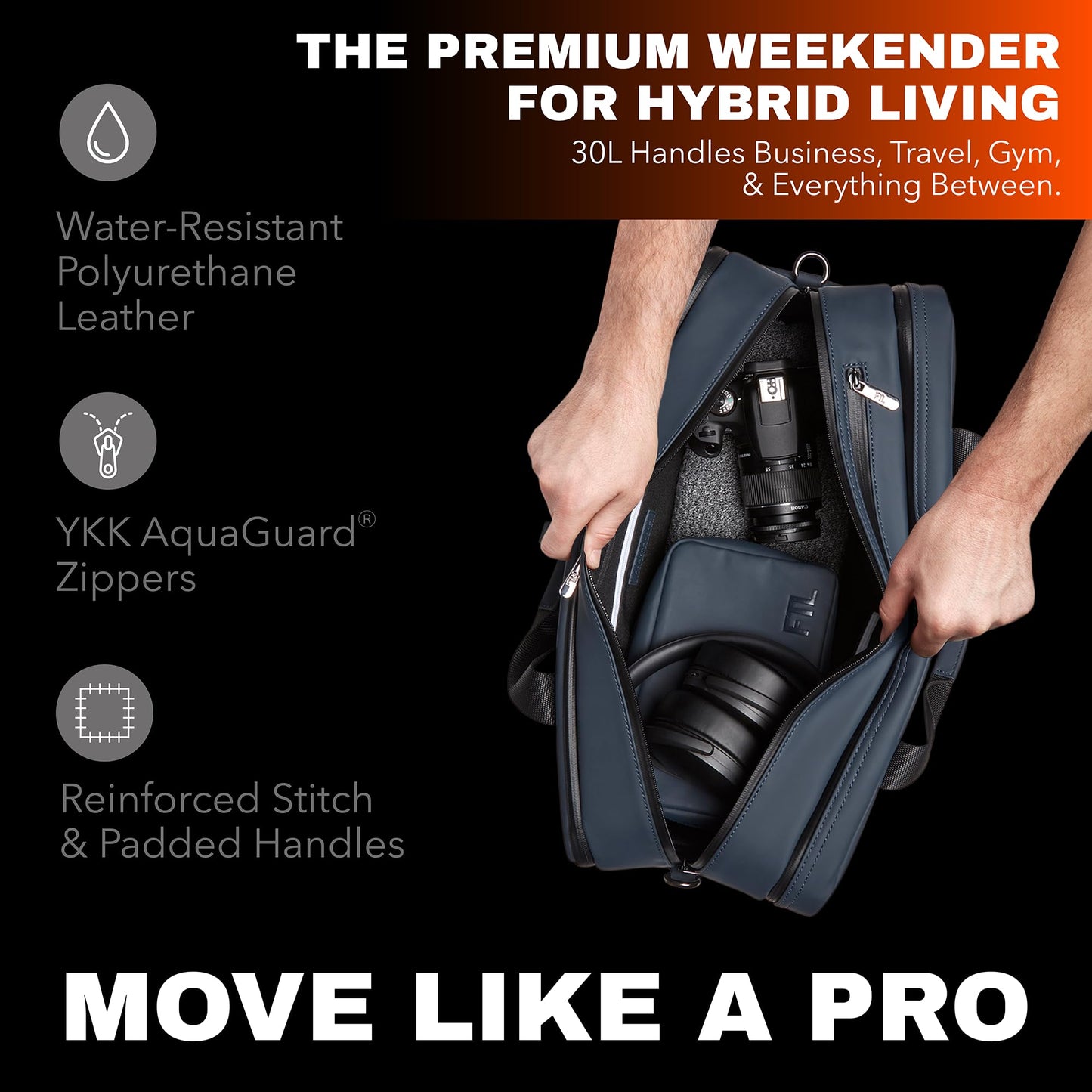 The FTL Pro Mens Travel Bag - 30L Premium Work to Gym Weekender Duffel with Garment Bag, Shoe Space & 18" Laptop Sleeve - Organized Athletic Business Carry On Hybrid, Fits Under Airplane Seat - Blue