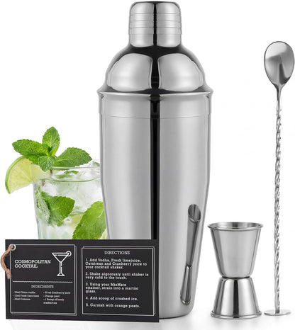 Set 4 Set, Set Set Premium Mixology Cocktail Shaker | Piece Bar Tool Silver Bar Cocktail Shaker for Drink Mixing