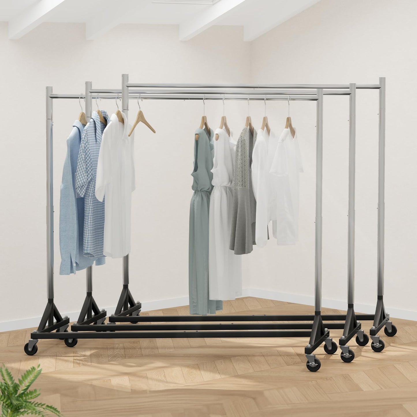 HOKEEPER Z Base Clothing Rack Heavy Duty Clothes Rack for Hanging Clothes Hold 500LBS Commercial Garment Rack with Wheels Adjustable Rolling Clothes Rack Portable Z 24" Dx63 Wx71 H, 3 Pack