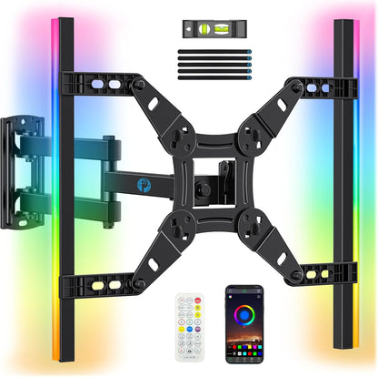 Pipishell Full Motion TV Wall Mount - Backlit Design with Music Sync for 13"-43" TVs, Max VESA 200x200mm