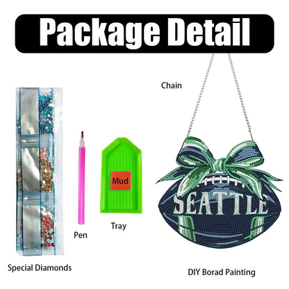 Rertcioph Football Diamond Art Hanging Kit for Adults, DIY Acrylic 5D Diamond Painting Hanging Ornament for Seattle Home Wall Decor and Gift