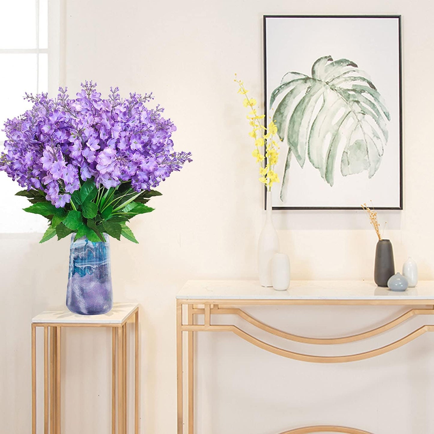 Artificial Flowers Bouquets, Wisteria Hyacinth Fake Bulk for Vase Home Decor, UV Resistant for Indoors, Outdoors,