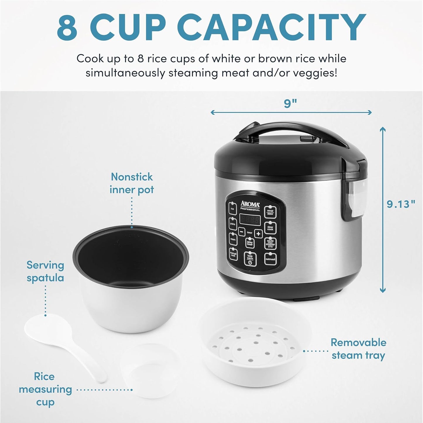 8-Cup 2Qt. ARC-984SBD AROMA Professional (Cooked) / Digital Rice & Grain Multicooker