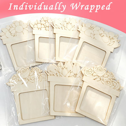 Bafeil 24 Pcs DIY Wooden Picture Frame Craft Kit, Mother's Day Flower Photo Frame Magnets to Paint, Unfinished Wood Frames with Color Pens, Gem Stickers & EVA Foam Shapes, Handmade Gift Set