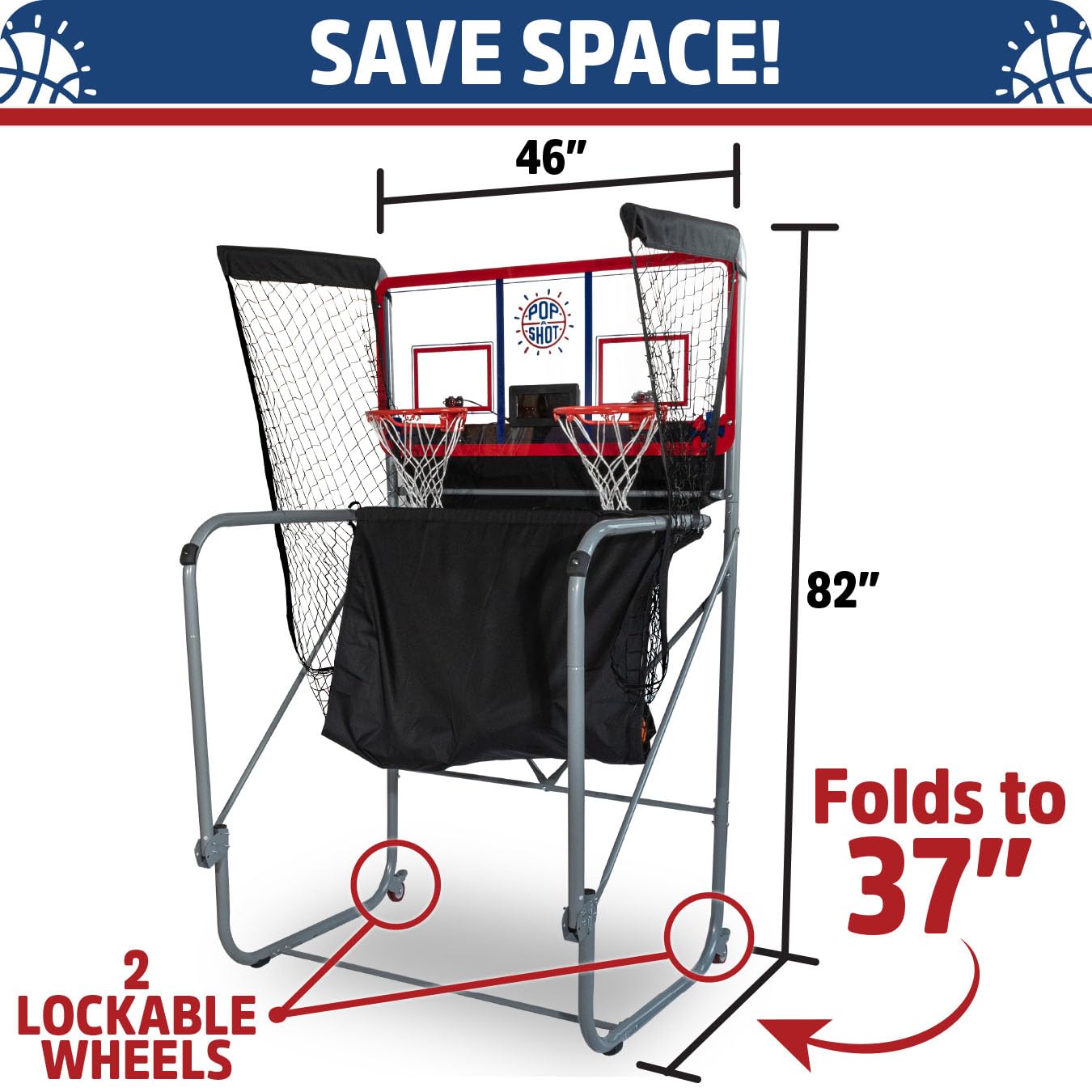 Pop-A-Shot Official Indoor/Outdoor Dual Shot Basketball Arcade Game - Weather Resistant - 16 Different Games - 6 Audio Options - Near 100% Scoring Accuracy - Large LED Scoreboard