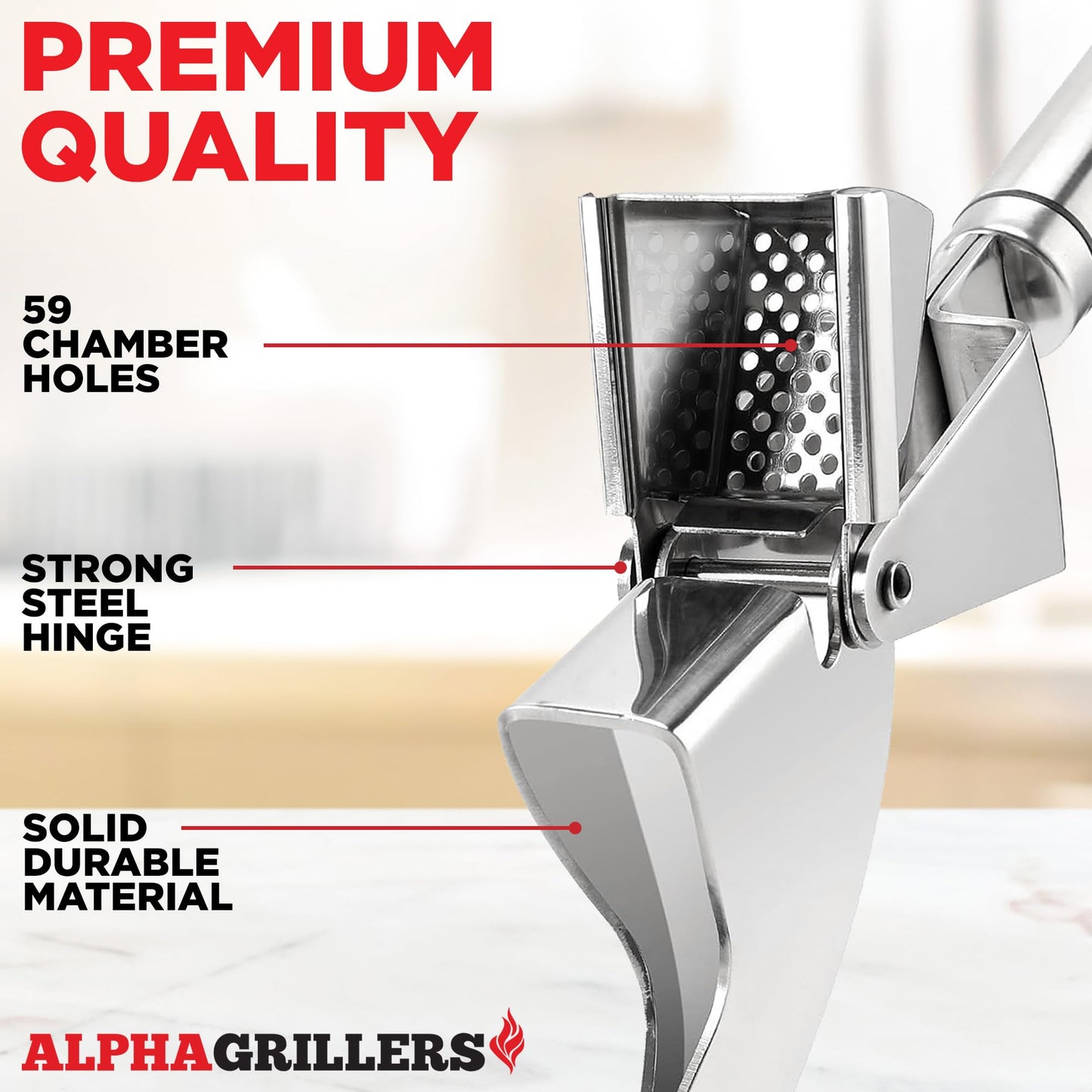 Alpha Grillers Garlic Press Stainless Steel - Easy to Clean, Rust-Proof, Dishwasher Safe - Stainless Steel Garlic Press, Mincer, Crusher with Silicone Peeler & Cleaning Brush