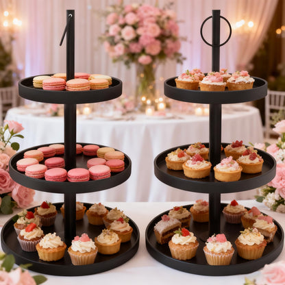 OugeWood Cupcake Stand for 50 Cupcakes,Cupcake Stand 2 PACK Metal 3 Tier Cupcake Tower Black Tiered Tray Stand Cupcake Holder Stand Cake Stand Serving Trays Dessert Stands with Handle for Party