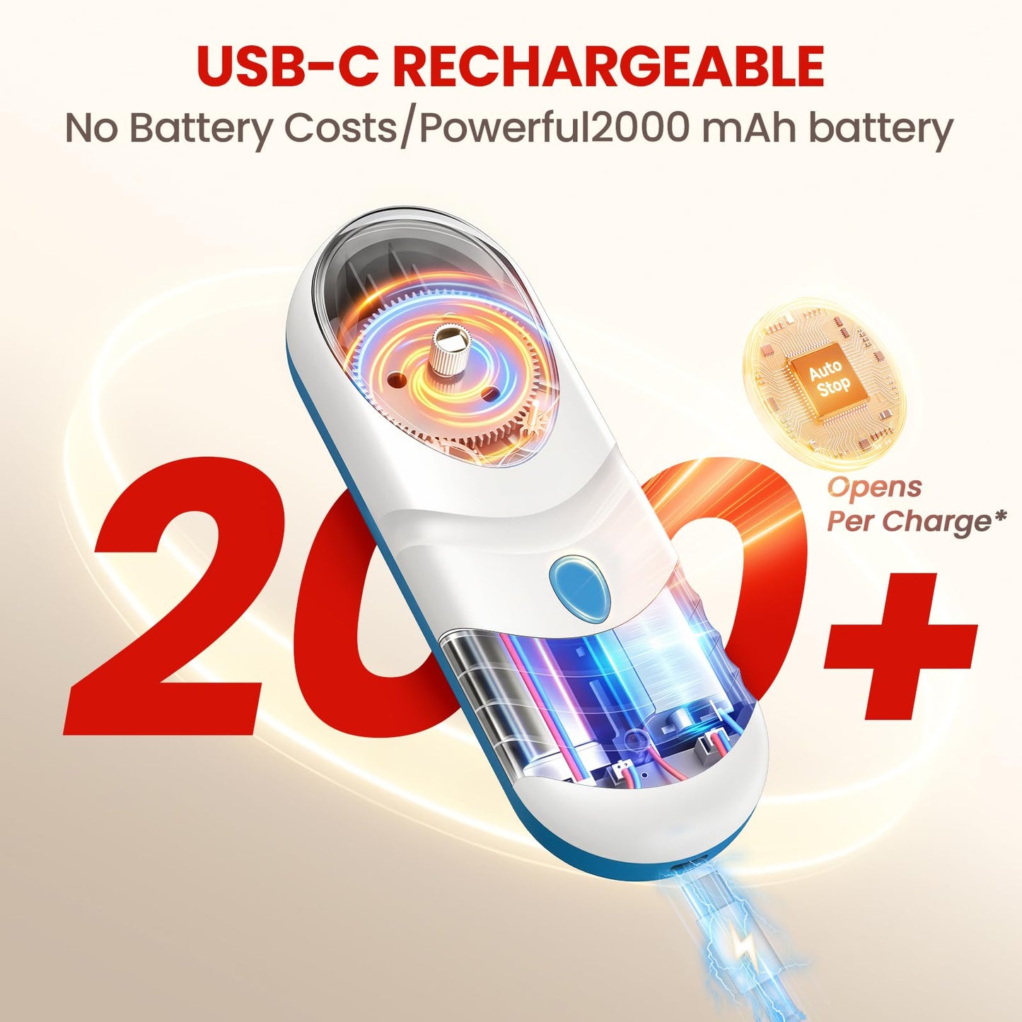 One Touch Electric Can Opener Automatic Can Opener for Seniors, Rechargeable Smooth Edge Can Opener with Magnetic Cover Catch, Food Safe Kitchen Gadget for Arthritis Hands