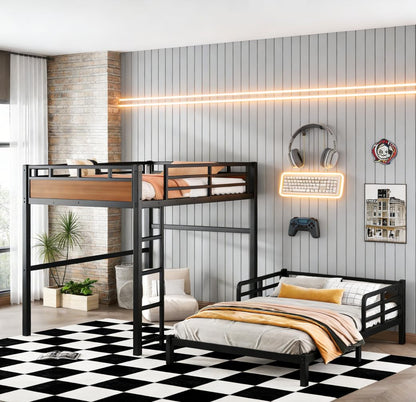 Bellemave Detachable Bunk Bed Full Over Full, Metal Bunk Bed with Guardrails, Full Size Loft beds for Kids, Teens & Adults（Walnut Color）