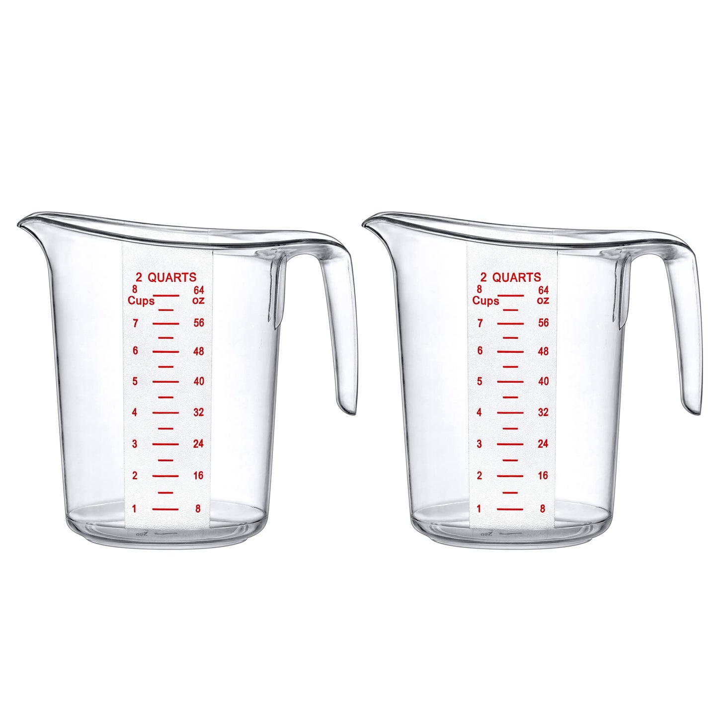 Amazing Abby - Melissa - 64-Ounce Plastic Measuring Pitcher (2-Pack), 8-Cup (2-Quart) Food-Grade Measuring Jug, Unbreakable, Stackable, Dishwasher-Safe, Great for Oil, Vinegar, Flour, and More