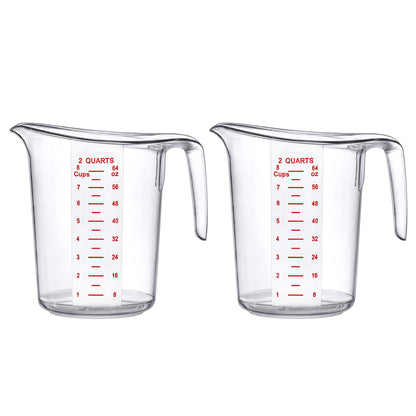 Amazing Abby - Melissa - 64-Ounce Plastic Measuring Pitcher (2-Pack), 8-Cup (2-Quart) Food-Grade Measuring Jug, Unbreakable, Stackable, Dishwasher-Safe, Great for Oil, Vinegar, Flour, and More