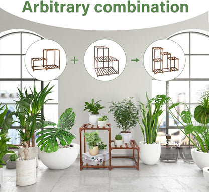 XXXFLOWER Plant Stand Indoor Outdoor, 3 Tiers Wood Plant Shelf for Multiple Plants, Large Rack