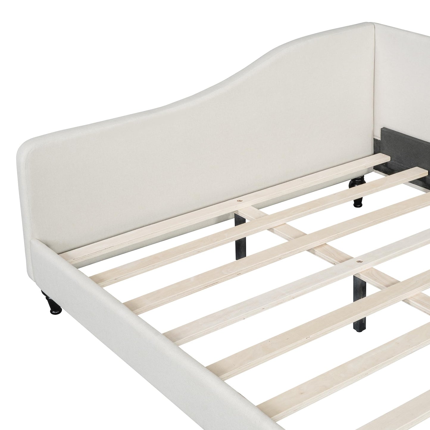 Merax Full Size Bed Frame Daybed, L-Shaped Linen Corner Sofa with Solid Wood Legs for Living Room & Guest Room, No Box Spring Needed, Beige