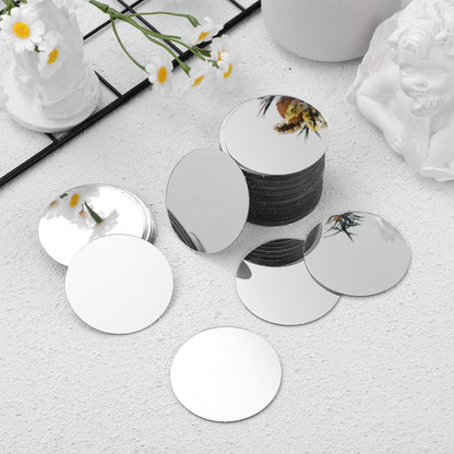 IWOWHERO 60Pcs Small Round Mirror Tiles 1.96 Inch Mini Circular Mirror Stickers with Adhesive Back for Craft Projects Wall Decor and Table Centerpieces