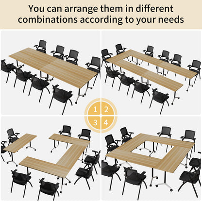 ZanyCajole Conference Room Table, Folding Conference Table with Silent Wheels, Modular Flip Top Mobile Training Tables for Office, Training Room, Meeting Rooms, School, 2-16 Person (4, Maple, 55.1in)