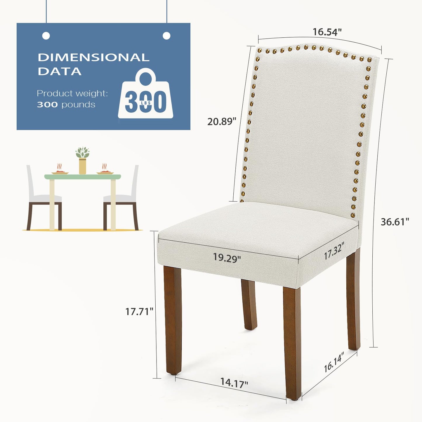 DUMOS Dining Chairs Set of 6, Modern Kitchen Table Chairs with Wooden Legs and Padded Seat, Mid Century Upholstered Accent Chairs for Dining Room/Kitchen/Living Room/Restaurant, Beige