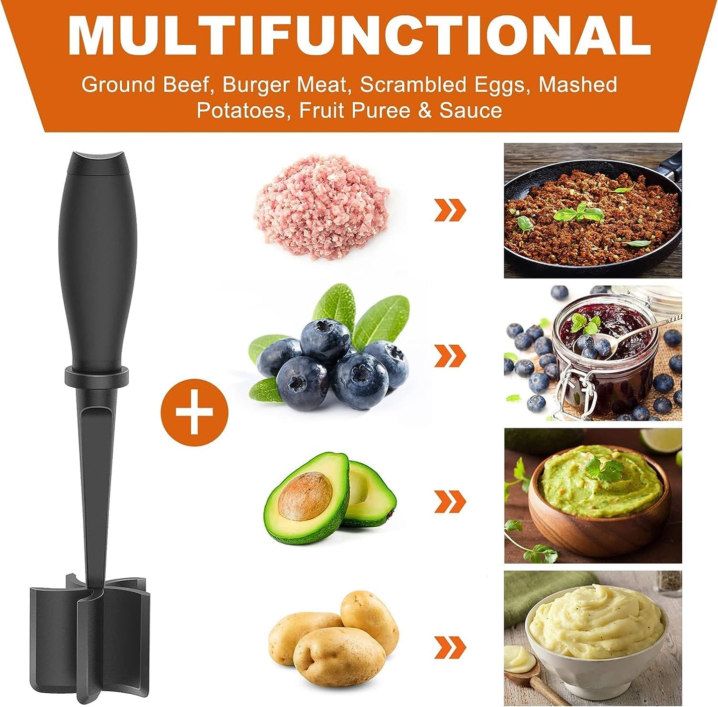 Meat Chopper and Masher, Premium Heat Resistant Masher and Smasher for Hamburger Meat, Ground Beef, Ground Turkey and More, Nylon Ground Beef Chopper Tool and Meat Fork, Non Stick Mix Chopper