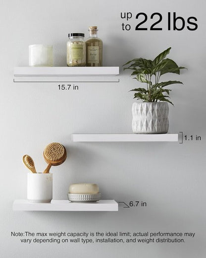 BAYKA White Floating Shelves - Rustic Wood Wall Storage with Metal Brackets | Set of 3, 22lb Capacity for Home Decor