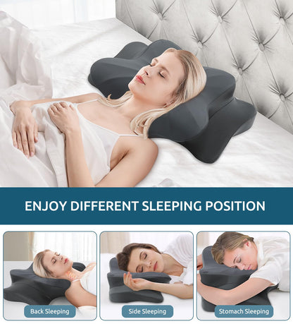 Cervical Pillow for Neck and Shoulder, Ergonomic Contour Memory Foam Pillows for Sleeping, Cooling Neck Support Pillow for Back Stomach Side Sleeper Dark Grey
