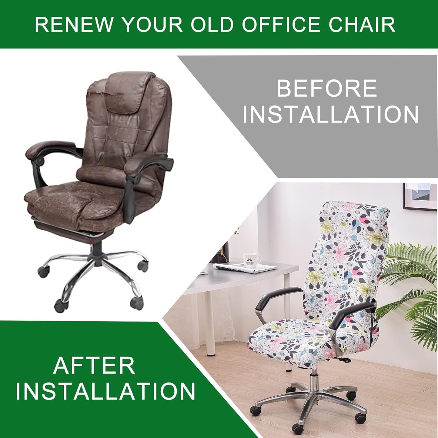 CRFATOP Stretch Computer Office Chair Cover with Durable Zipper, Universal Rotating Desk Chair Slipcover