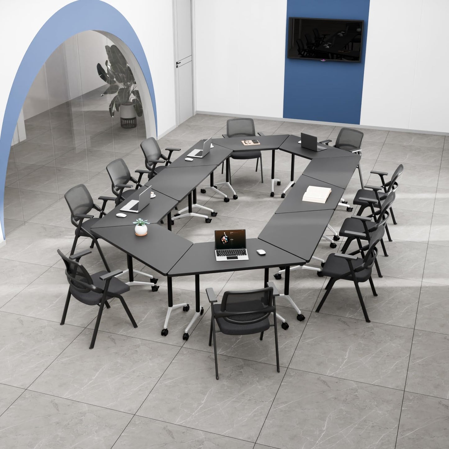 2 Pack Folding Conference Table,T-Shaped Conference Room Tables with Wheels, 47.2 in Modern Conference Table,Mobile Modular Seminar Meeting Desk for Classrooms,Office & Seminar (2, Dark Gray)