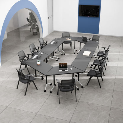 2 Pack Folding Conference Table,T-Shaped Conference Room Tables with Wheels, 47.2 in Modern Conference Table,Mobile Modular Seminar Meeting Desk for Classrooms,Office & Seminar (2, Dark Gray)