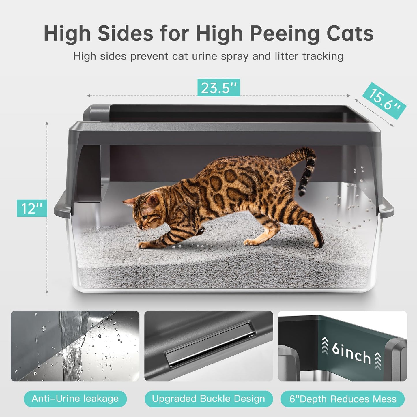 WoofiGo Enclosed Stainless Steel Cat Litter Box with Lid, XL Extra Large Litter Box for Big Cats, Metal Litter Pan High Sided, Never Absorbs Odors, Anti-Urine Leakage, Easy Cleaning, Include Scoop