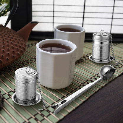 Umigy 4 Pcs Tea Infuser Strainers for Loose Tea with Scoop, Extra Fine Mesh Steeper 304 Stainless Steel Diffuser Leaf Holder with Extended Chain Hook for Brew, Spices, Seasoning, Silver