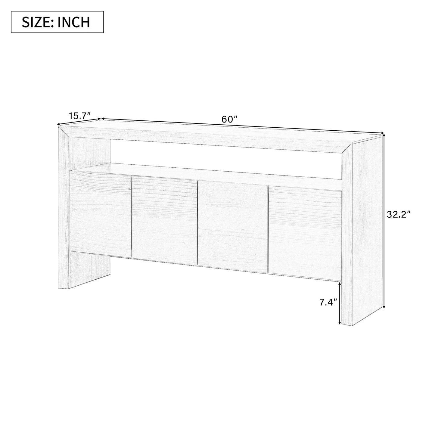 GDFStudio 60" Modern Buffet Cabinet with 4 Doors and Open Shelf, Solid Wood Veneer Sideboard Cabinet Credenza Storage Console Table for Kitchen Dining Room Living Room Entryway Coffee Bar, Natural