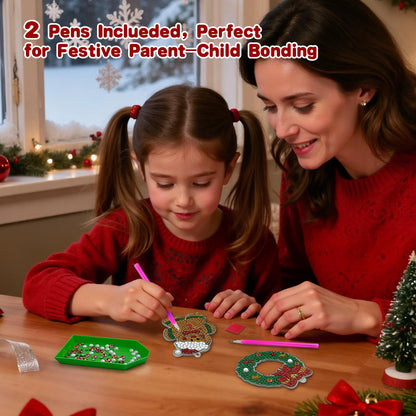 NewFamily 12 PCS 5D Winter Diamond Art Ornaments Kits for Adults, DIY Gem Art Kit with Keychains, Begginer Diamond Painting Crafts for Holiday Decorations