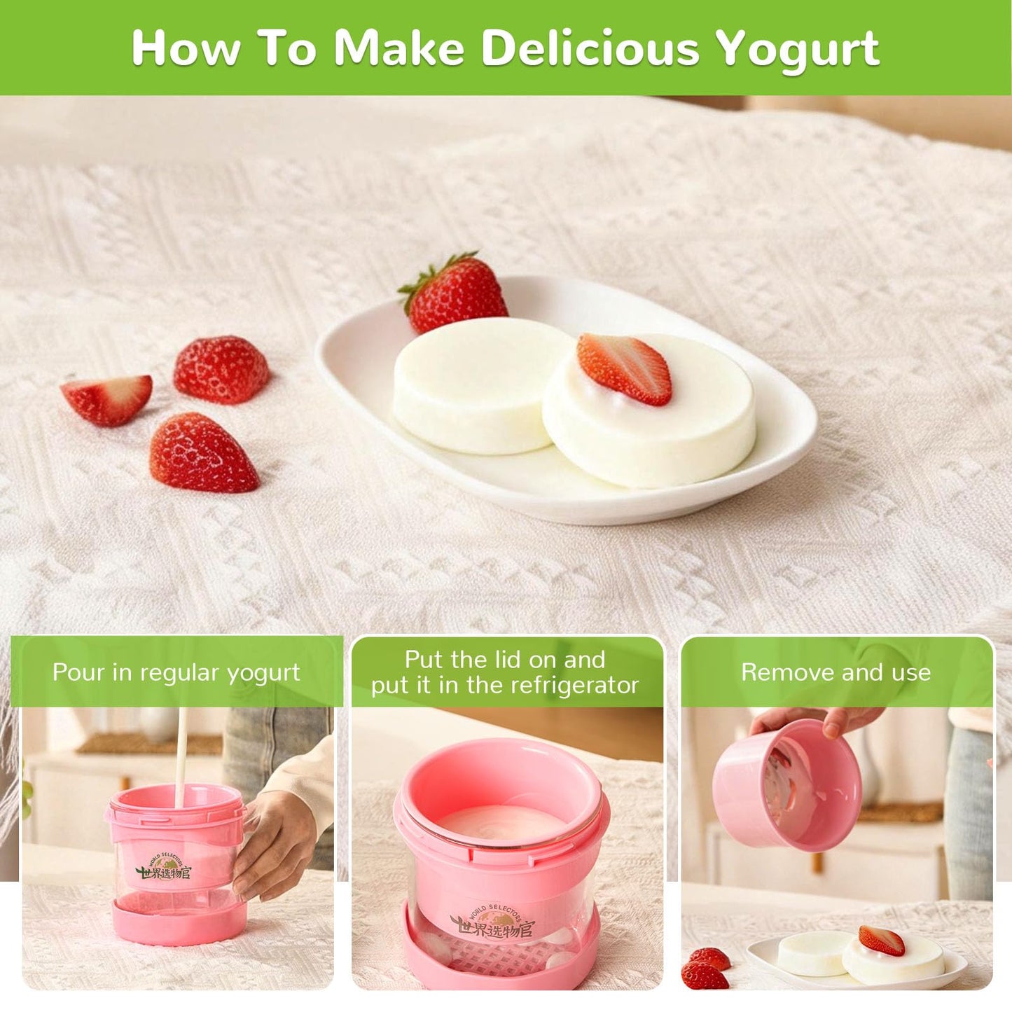 Mini Cheese Strainer & Greek Yogurt Maker - 24H Quick Straining, Single Serve 500ml, Stackable Personal Size, BPA-Free Glass with Ultra-Fine Mesh, Cherry Blossom Pink