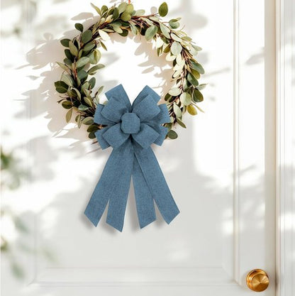 Blue Burlap Wreath Bow - 20 x 11 Inches | Easter Decor & Farmhouse Style Front Door Ornament