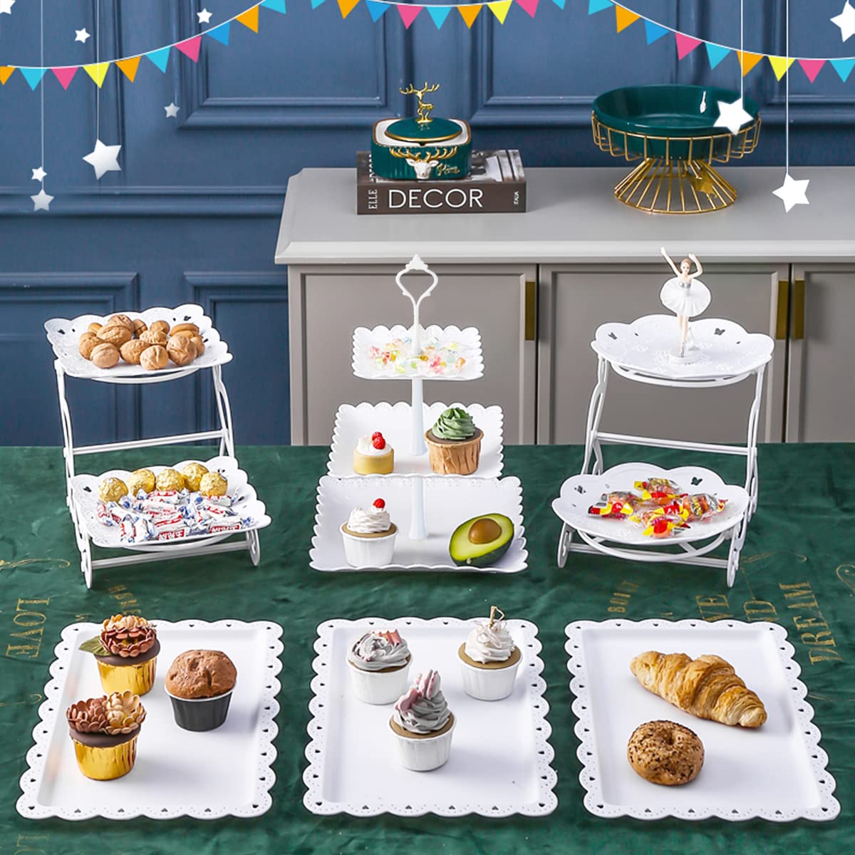 Mwellewm 10Pcs Cupcake Stand,Dessert Table Display Set, 4 White 3 Tired Cake Stand 6 Plastic Serving Trays for Party Cookie Rack Desert Tower Holder for Wedding Decor Baby Shower Tea Party Decorations
