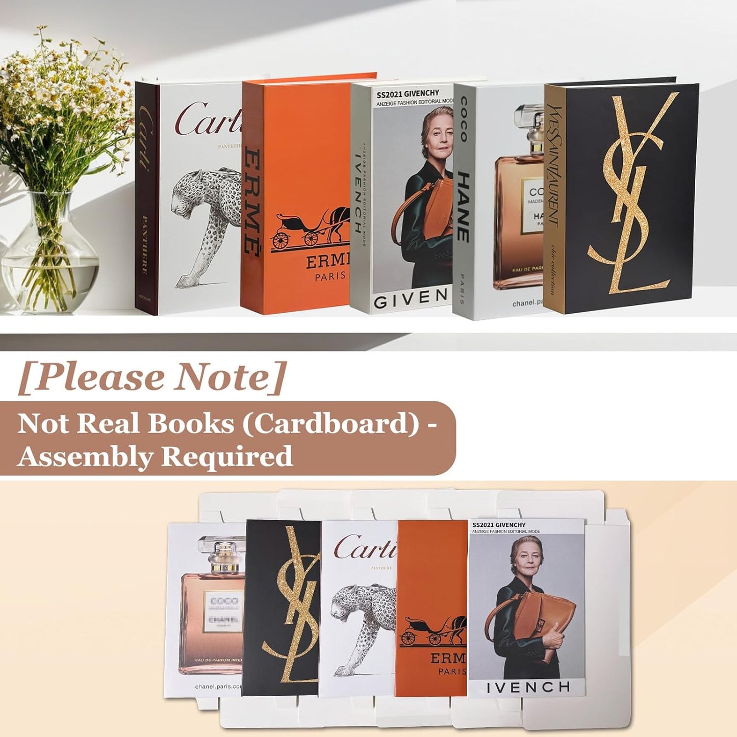 phecofemx Set 5 Decorative Books for Home Decor, of Fake Books with Wood Bead Tassel, Aesthetic Bookshelf Decor