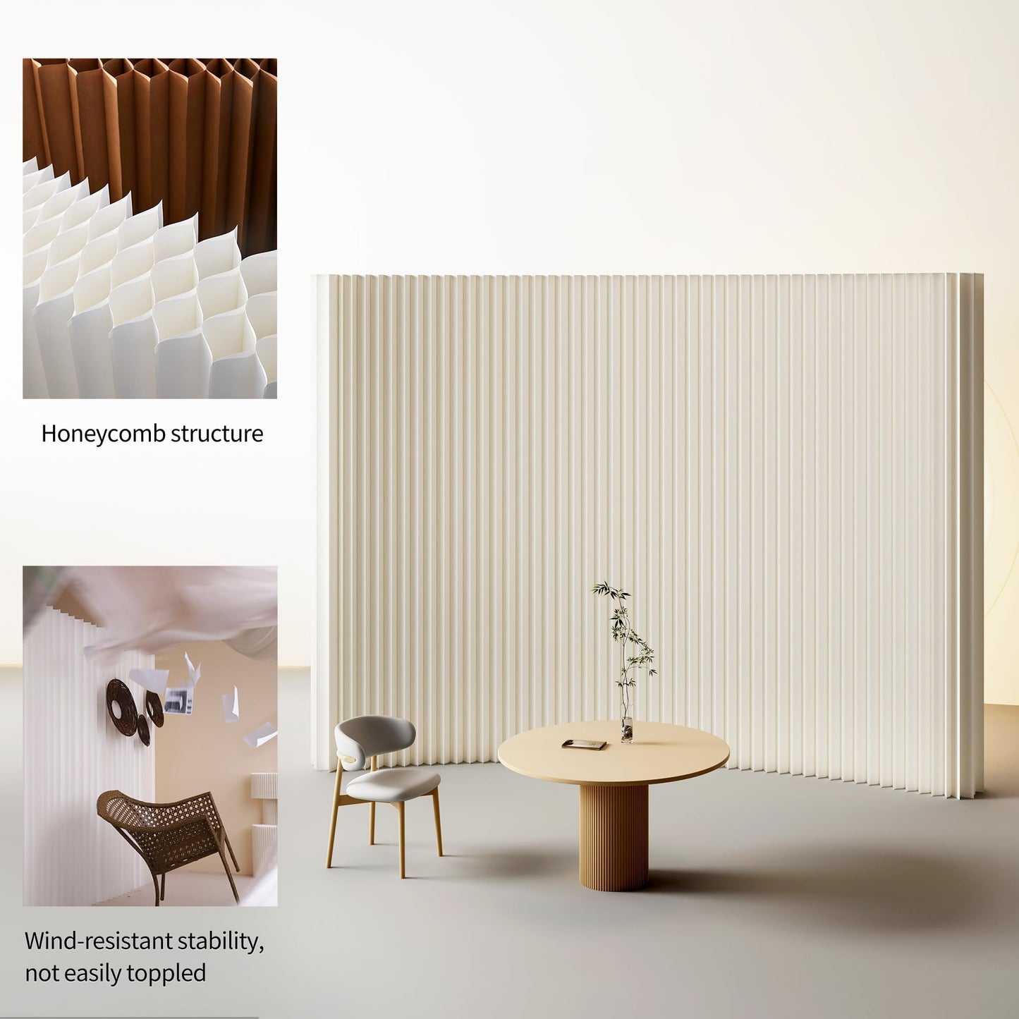 Paper Room Divider, Folding Privacy Screen Lightweight Stretchable Accordion Room Divider Wall, Portable Paper Wall Divide for Home, Office, Clothing Shop (White, L：118in x W: 17in x H：79in)