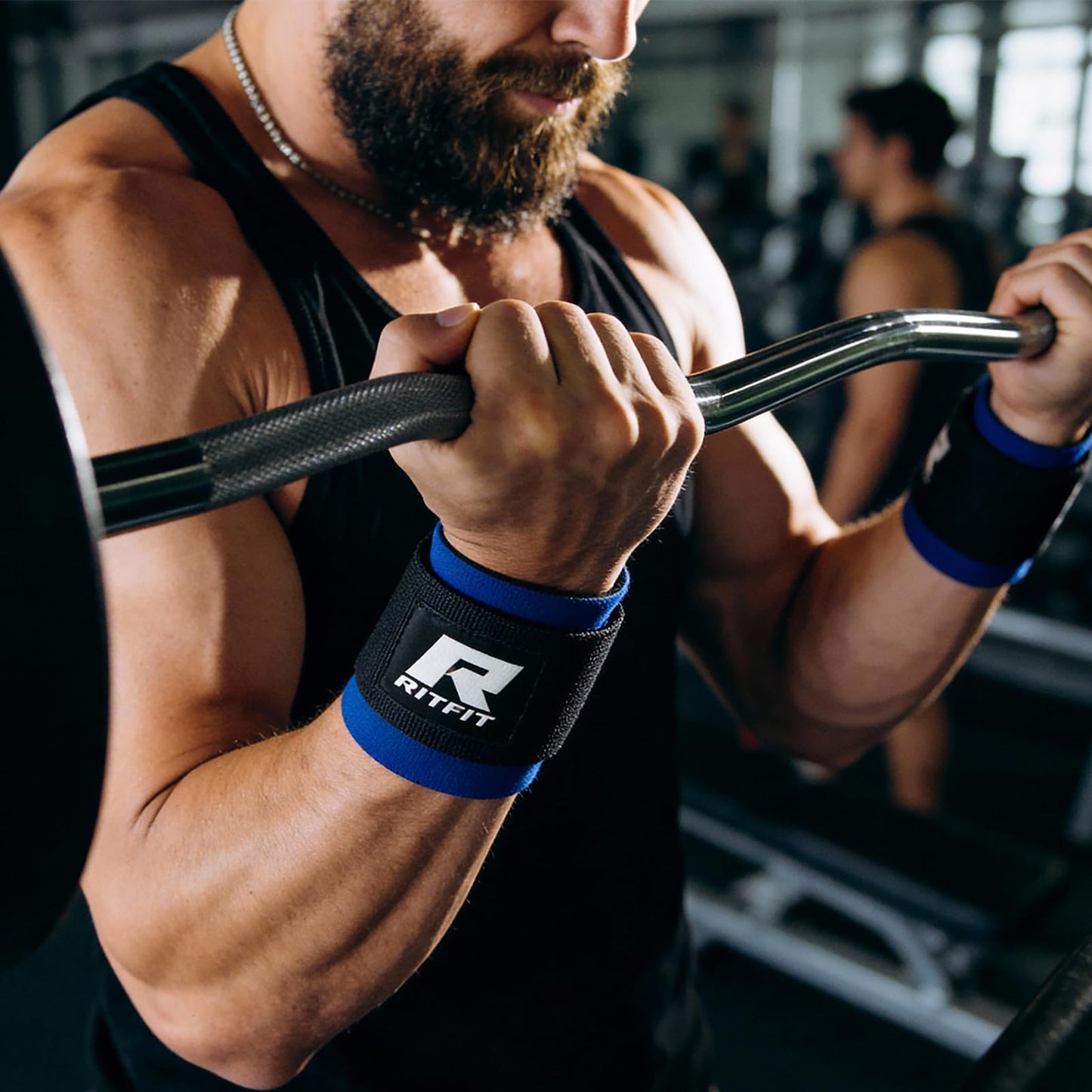 RitFit 2 Inch EZ Curl Bar with Weights, 350LBS Capacity Olympic Barbell for Bicep & Triceps, Home Gym Strength Training,Black with 85LBweights