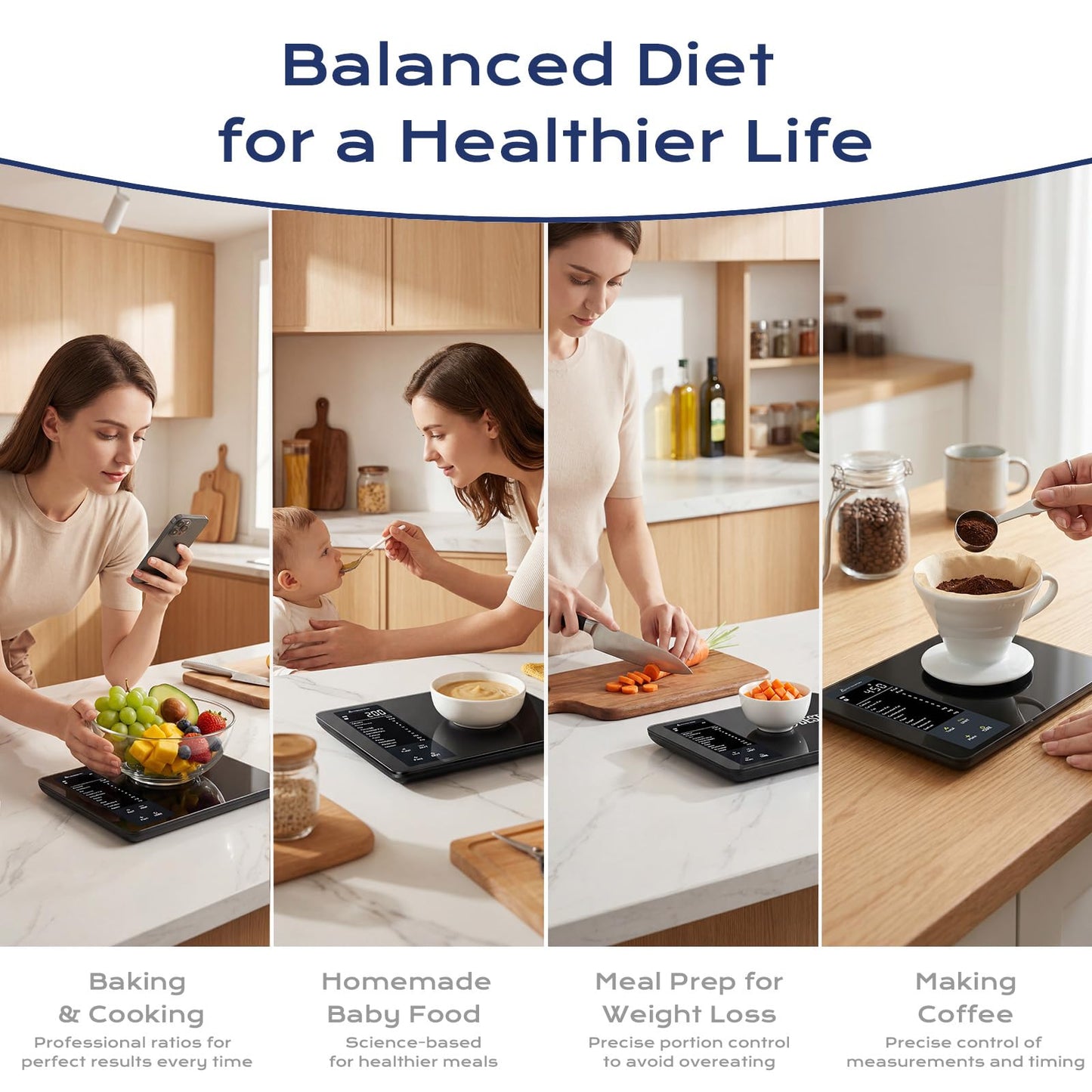 Smart Food Scale with Nutritional Calculator, Free APP with 30 Nutrients Tracking, Calorie, Macro, Works with App for Daily Reports, Digital Kitchen Scale for Meal Prep Weight Loss Coffee Making, 22lb