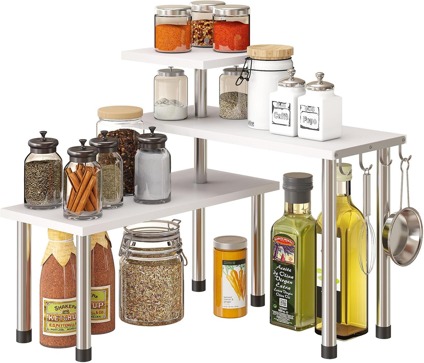 GHWIE 3 Countertop Corner Shelf Organizer, Tier Bamboo Kitchen Rack for Living Room, Office, Bookshelf Display Shelves
