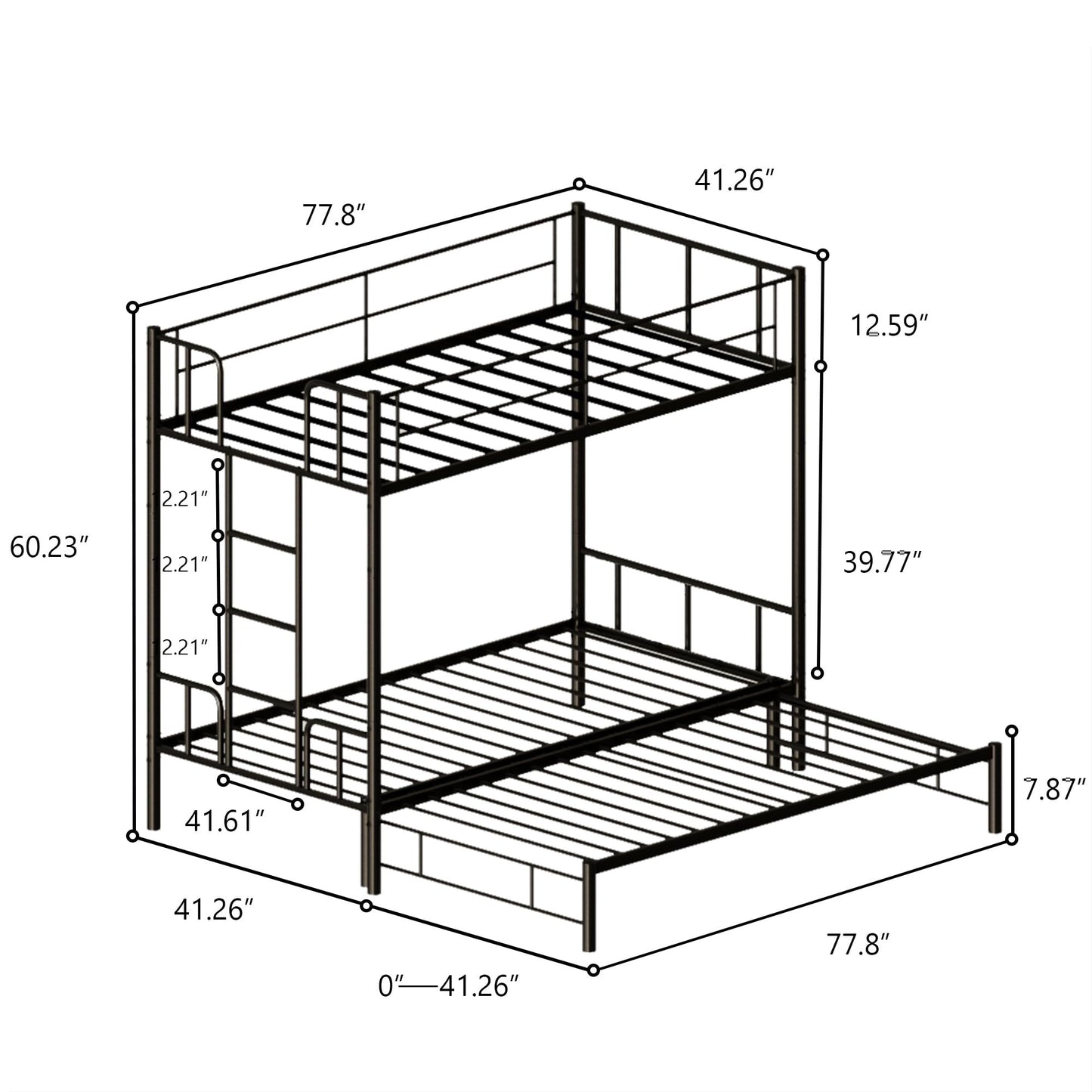 KavlSean Twin Over King Bunk Bed with Safety Guardrail, Metal Pull-Out Bunk Bed Frame with Built-in Ladder, No Box Spring Needed, Extendable Beds for Kids/Teen/Adults, Bedroom, Dorm