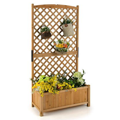 Giantex Raised Garden Bed with Trellis 2 Pack, 72'' Wooden Planter Box Outdoor w/Privacy Screen Roof, Large Vertical Garden Planter w/Drainage Holes for Climbing Plants, Patio Balcony Backyard