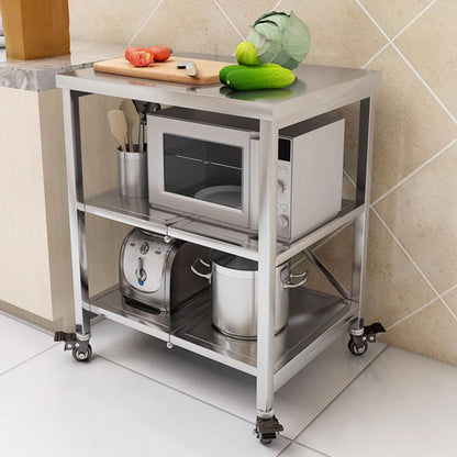 EHVYBDX 3-Tier Stainless Steel Kitchen Storage Shelf with Locking Wheels - Folding Serving Trolley Rolling Catering nizer Cart for Restaurants & Hotels Heavy-Duty Kitchen Utility Cart