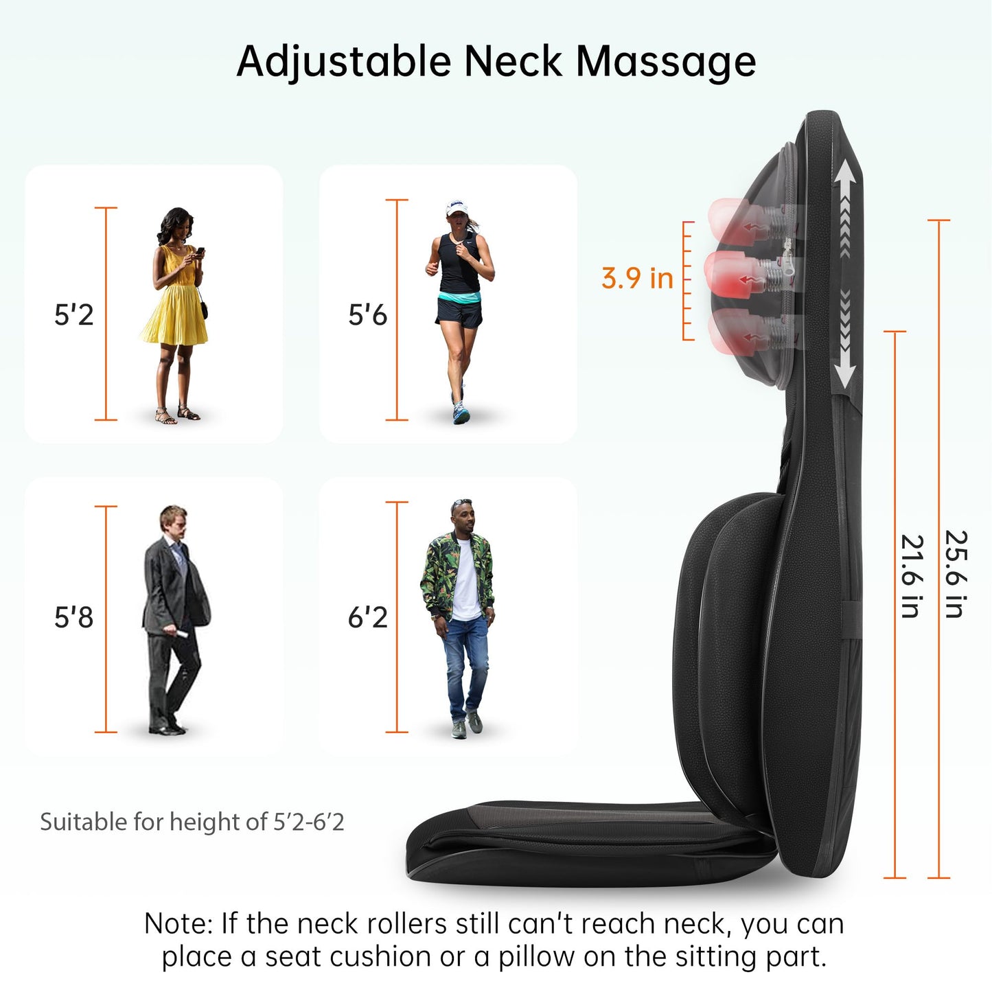 Snailax Shiatsu Neck Back Massager with Heat, Massage Chair Pad with Compression, Height-Adjustable Neck Massage Rollers Chair Seat Massager, Gifts for Men, Women