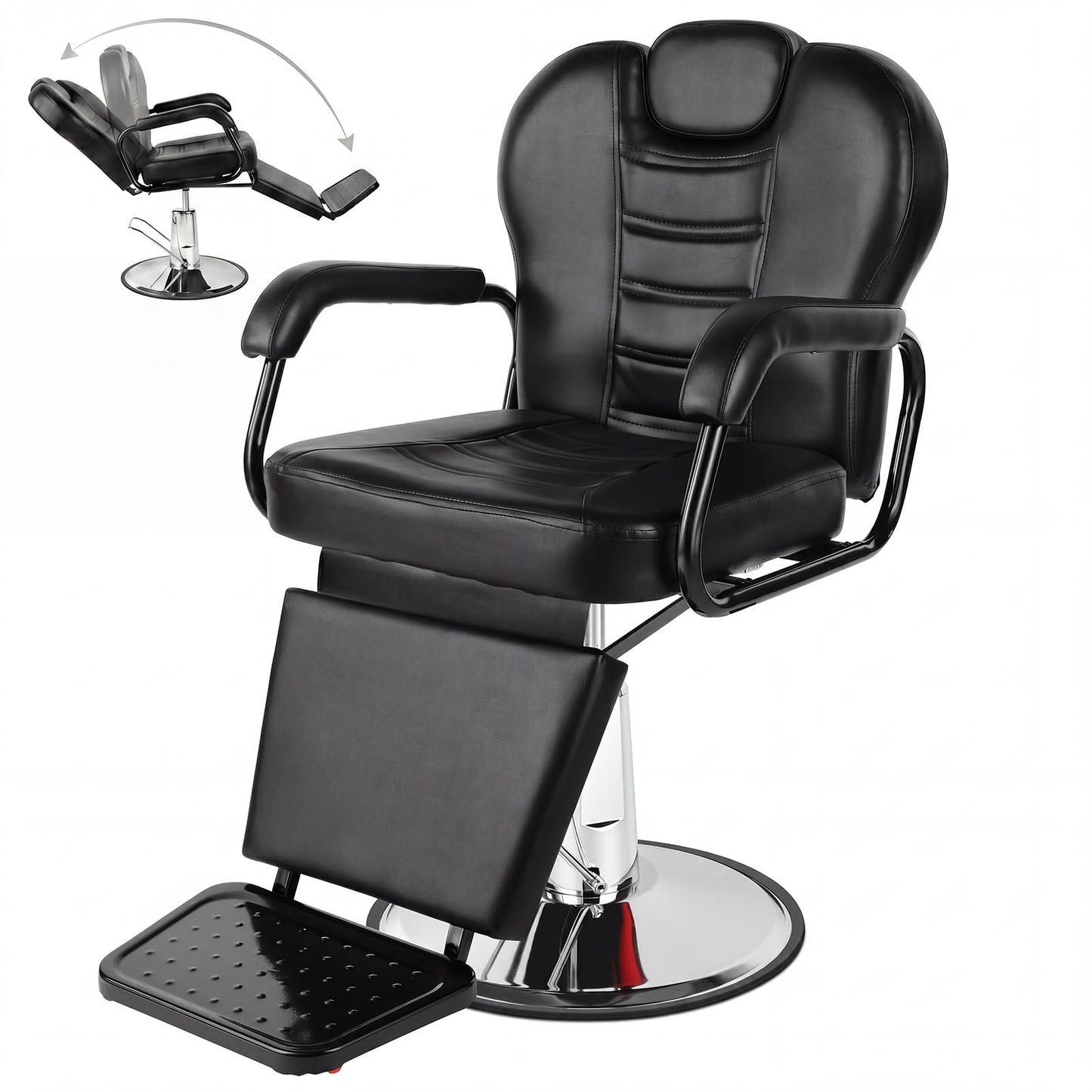 Artist hand Barber Chair, Reclining Salon Chairs for Hair Stylist, Heavy Duty Hydraulic Chair with Headrest and Footrest, 360 Degree Swivel with Lock, Spa Beauty Equipment, Black