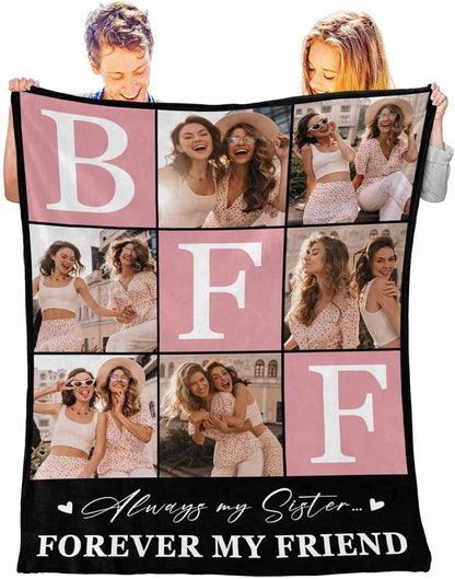 AOFUN 8 BFF Personalized Blanket with Photo and Pictures - Customized Gift for Best Friendship - Women Friends