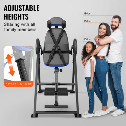 Happybuy Inversion Table, 300 lbs Capacity Heavy Duty Decompression Back Stretcher, Strength Training Equipment with Headrest, Ankle Lock & Adjustable Protective Belt, Blue/Black