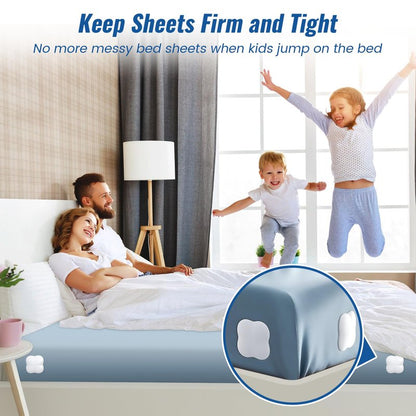 Vokolesd 4Pcs Bed Sheet Holders for Corners, Fitted Sheet Holder Keep Sheets Firm, Durable Heavy Duty Bed Sheet Clips, Bed Lock Sheet Holders,Fit All Mattress Easy Install (White)